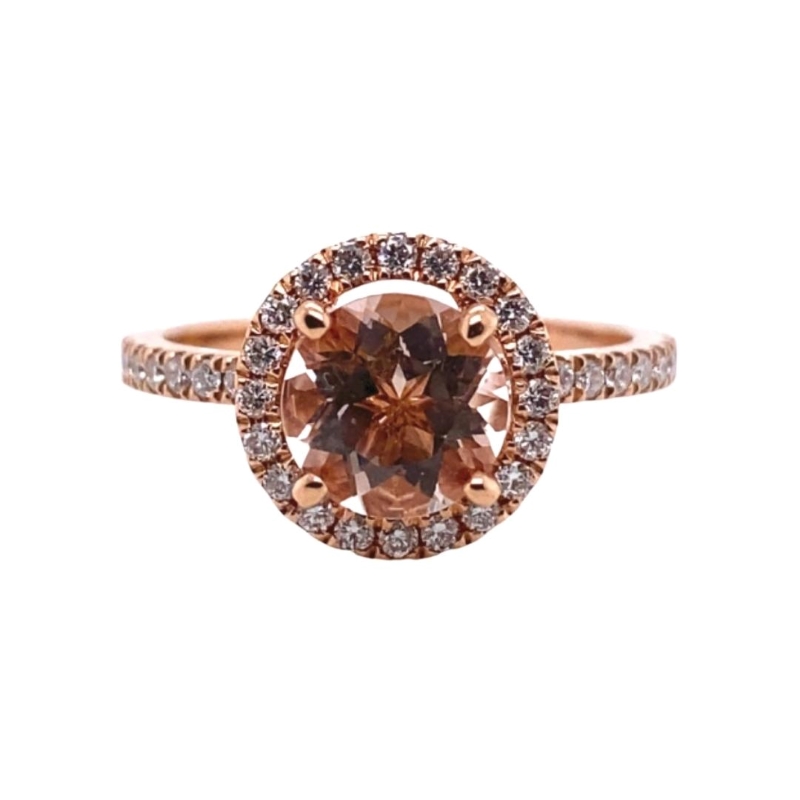 Round Morganite and Diamond Halo Ring