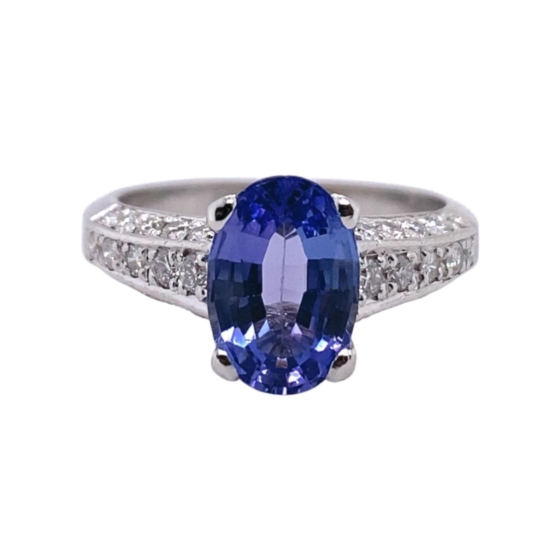 Tanzinite and Diamond Platinum Solitaire Ring
