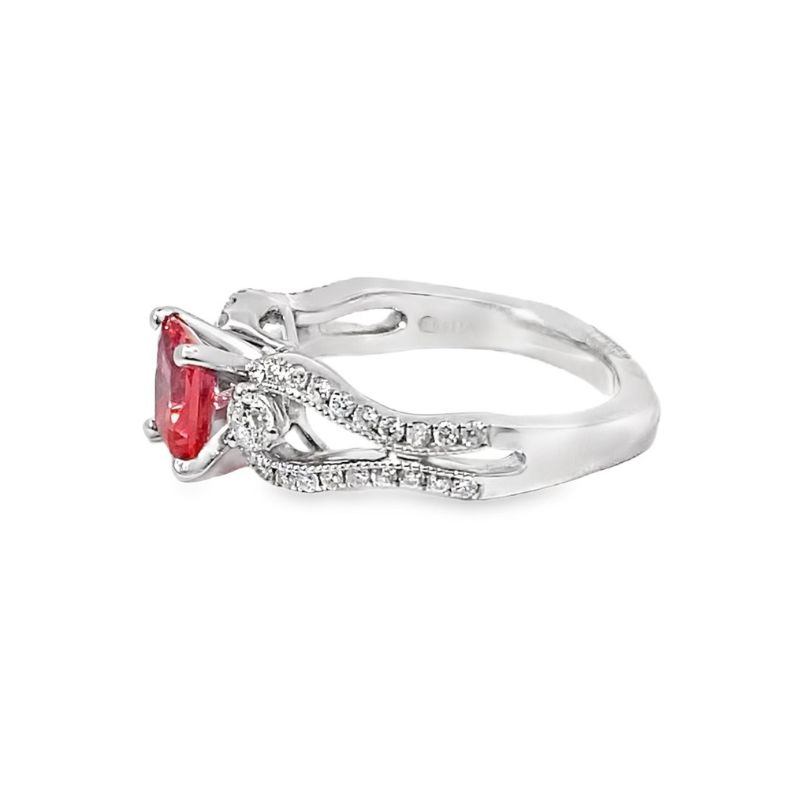 1.25ct Peach Sapphire and Split Shank Diamond Ring, 18kt White - Image 2
