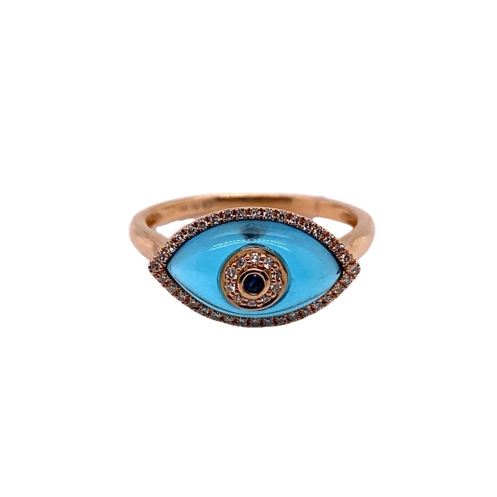 Blue Quartz and Diamond Evil Eye Ring, 18kt Rose Gold