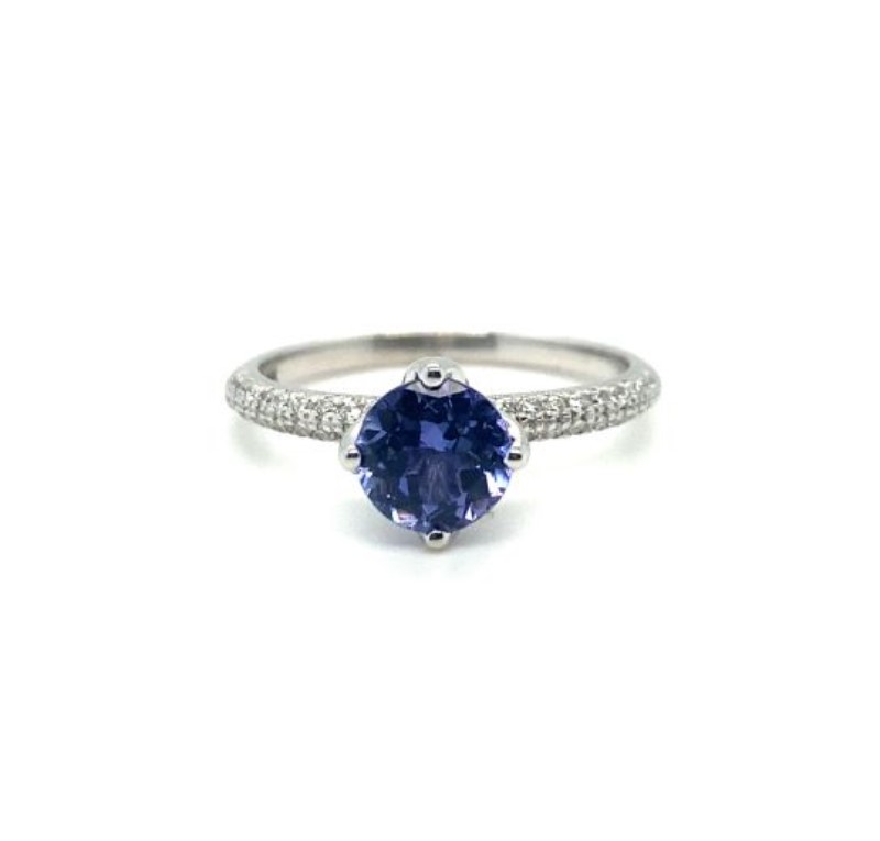 Round Tanzanite Center and Diamond Ring