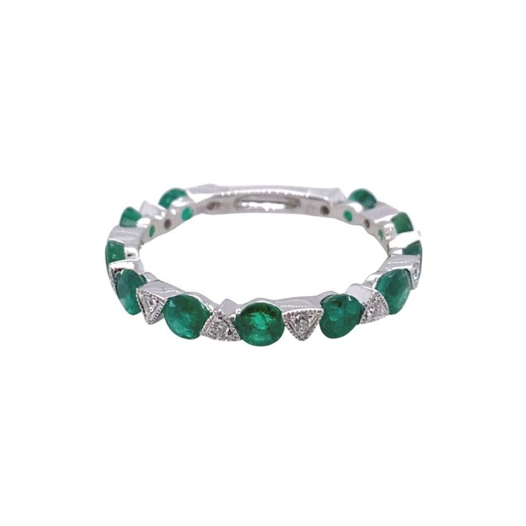 14kt White Gold Emerald and Triangular Diamond Stacker