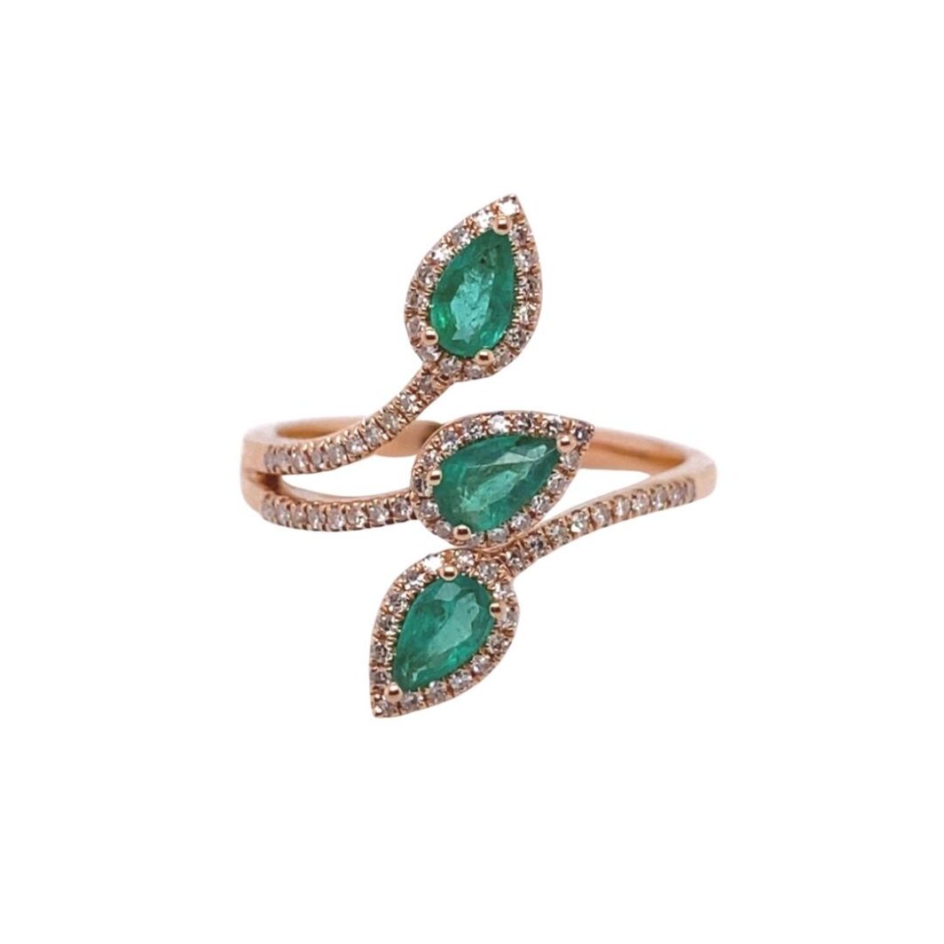 3-Row Pear Emerald and Diamond Fashion Ring