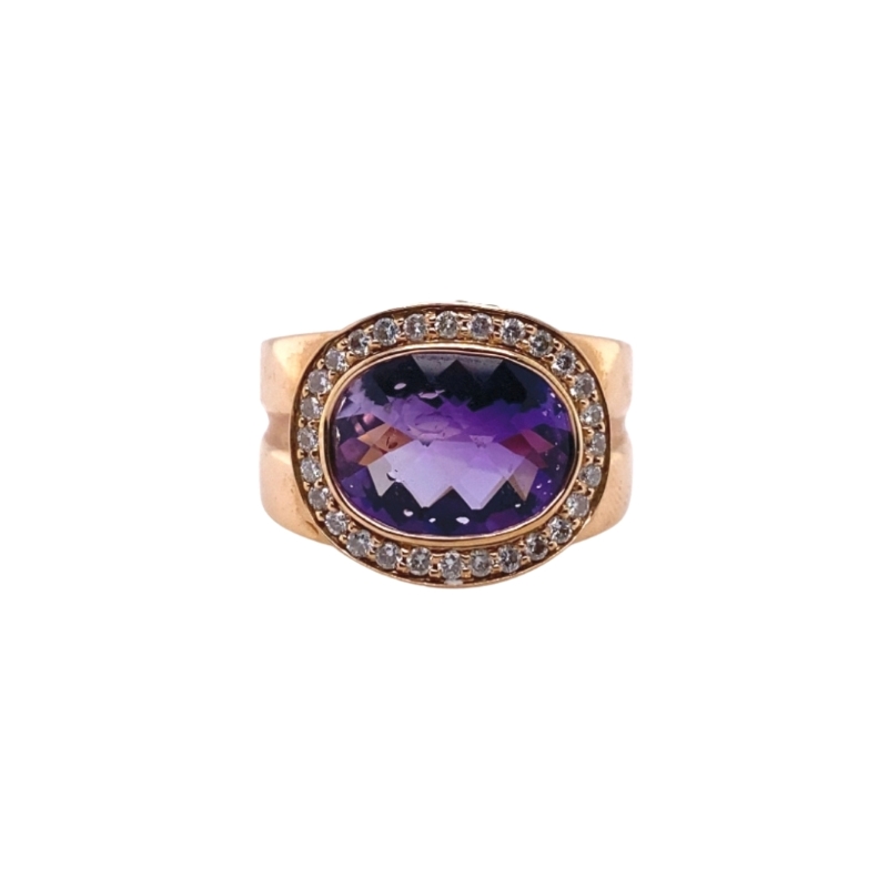 Chunky Checkerboard Amethyst and Diamond Cocktail Ring