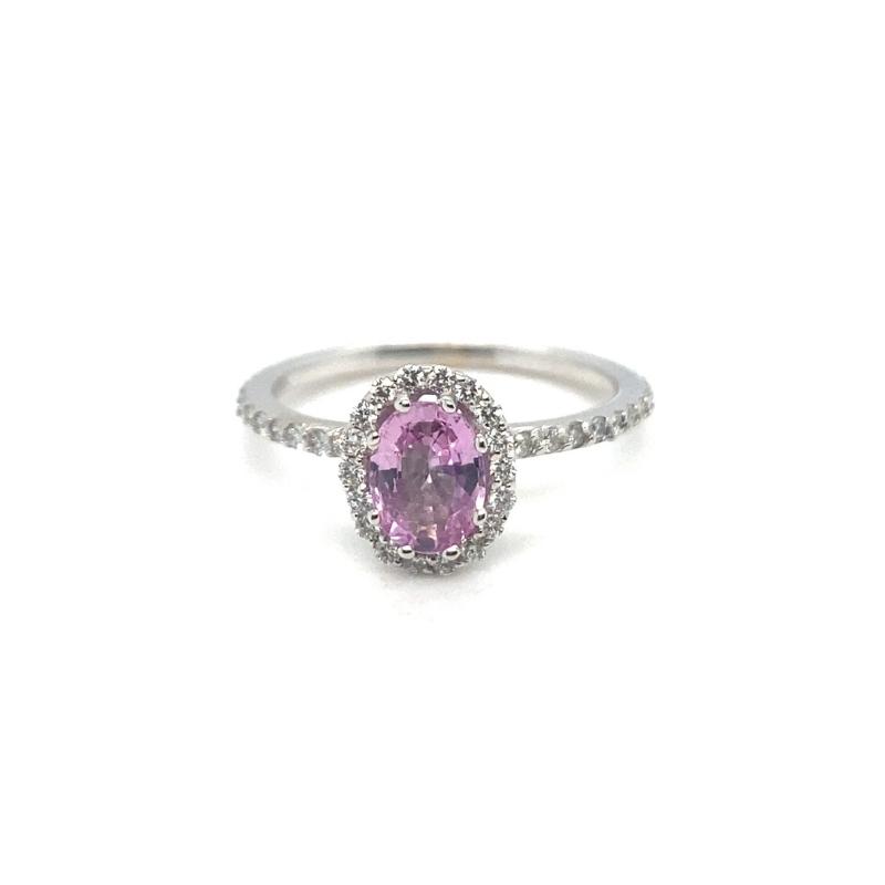 Barry Kronen Oval Pink Center Stone and Diamond Halo Ring