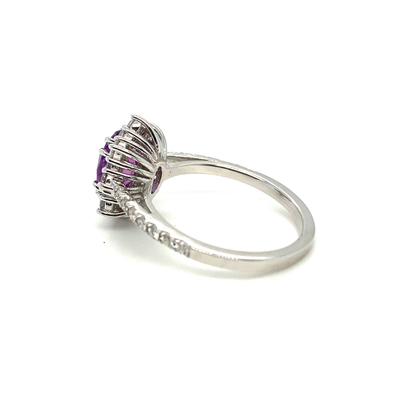 1.74ctw Oval Pink Sapphire with Diamond Snowflake Halo Ring, 14kt White Gold - Image 2