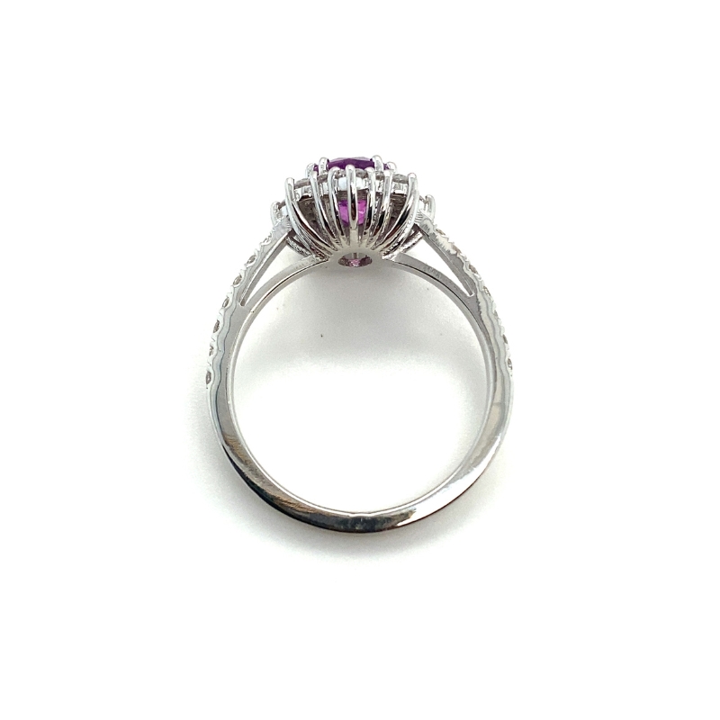 1.74ctw Oval Pink Sapphire with Diamond Snowflake Halo Ring, 14kt White Gold - Image 3