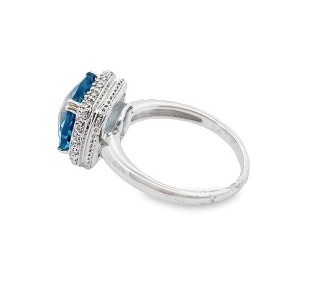 5ct Cushion Blue Topaz with Diamond Halo Ring - Image 2