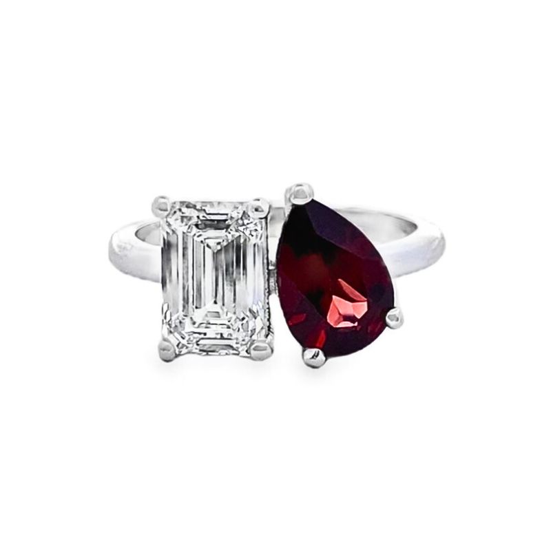Toi Et Moi Ring with 1.50ct EC and Garnet Pear
