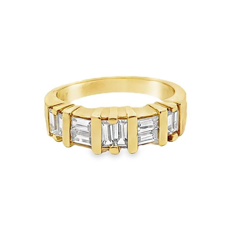 Cubic Zirconia Bar Set Baguette Fashion Ring, 14kt