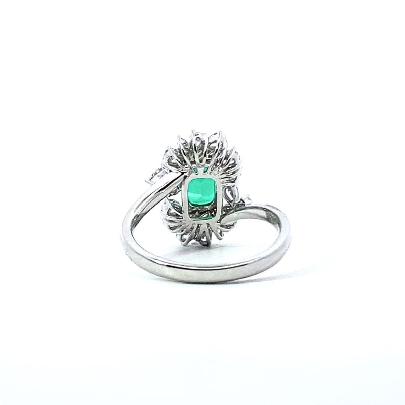Cocktail Ring with Pear, Maquise and Round Diamonds with 1.00ct Cushion Emerald, Lab Grown - Image 2
