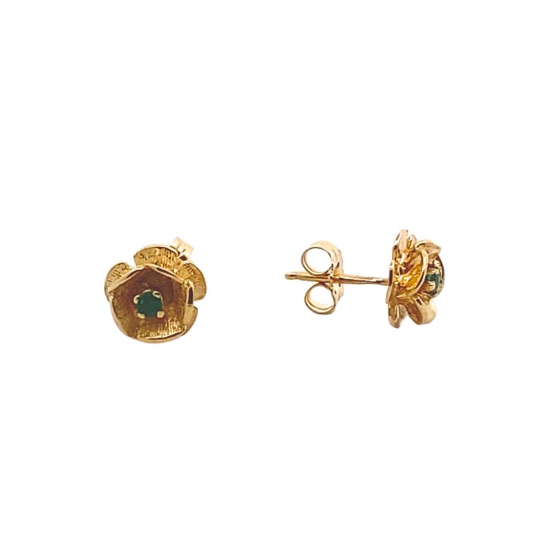 Small Flower Studs with Emerald Center - Image 2