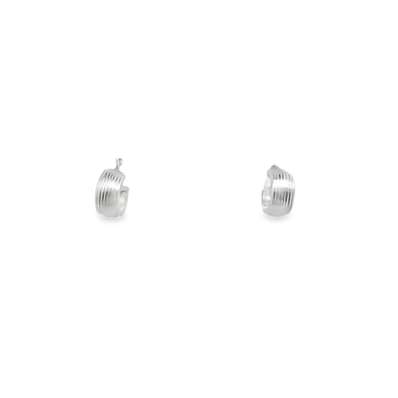 13mm Polished Ridged Huggies, 14kt White Gold