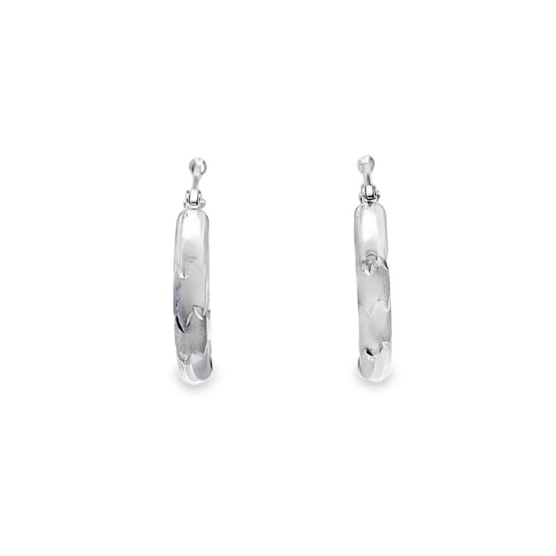 14kt White Gold Polished and Brushed Tube Hoops - Image 2