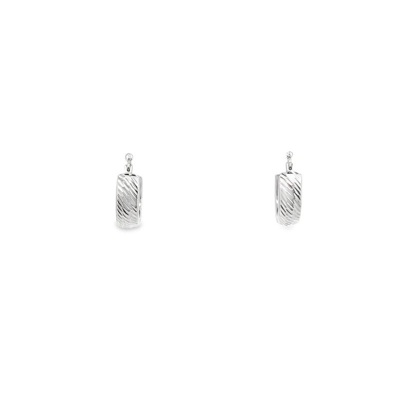 Small 16mm Polished Diamond Cut Hoops, 14kt White Gold