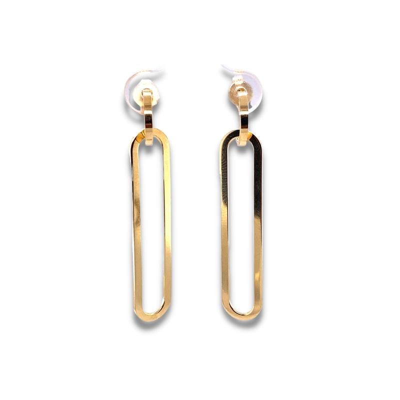 14kt Yellow Gold Single Oval Link-Huggie Dangle Earrings