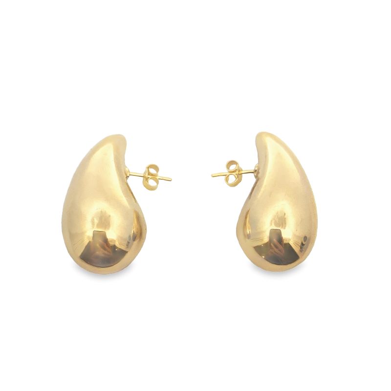 Large Gold Tear-Drop Style Post Earrings, 14kt