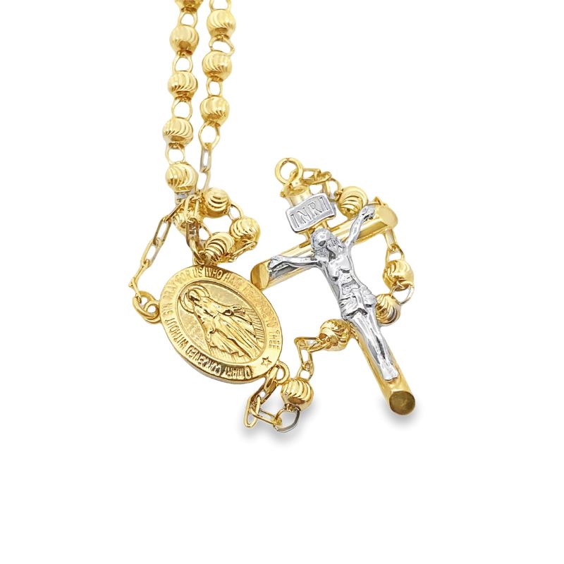 3.0mm D/C Bead Chain Rosary, 14kt Yellow