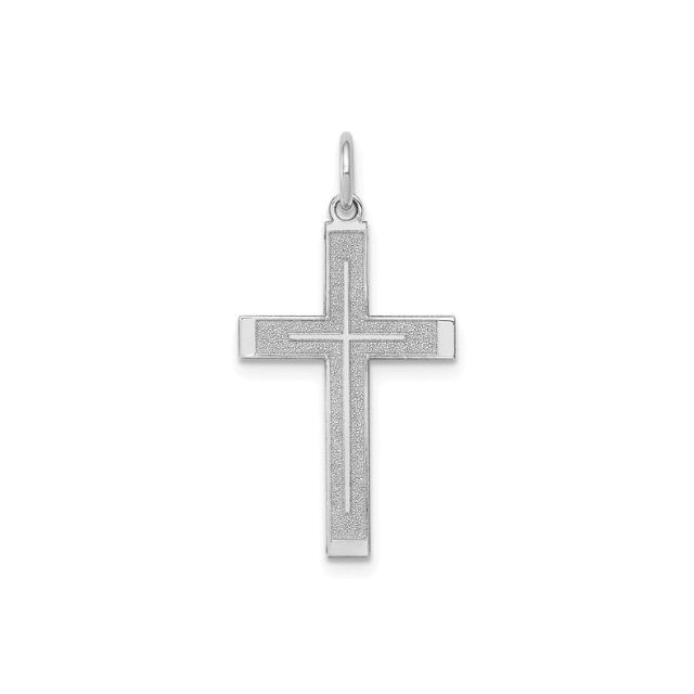 Small 26mm Polished and Laser Design Cross, 14kt White Gold