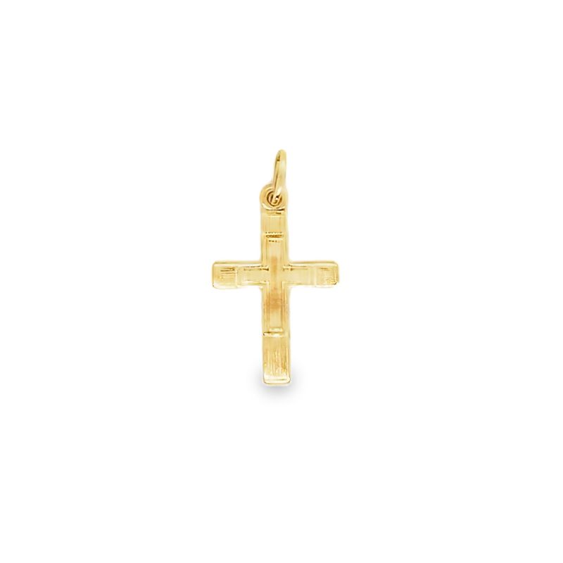 Small 13mm Baby Laser Etched Cross, 14kt Yellow Gold