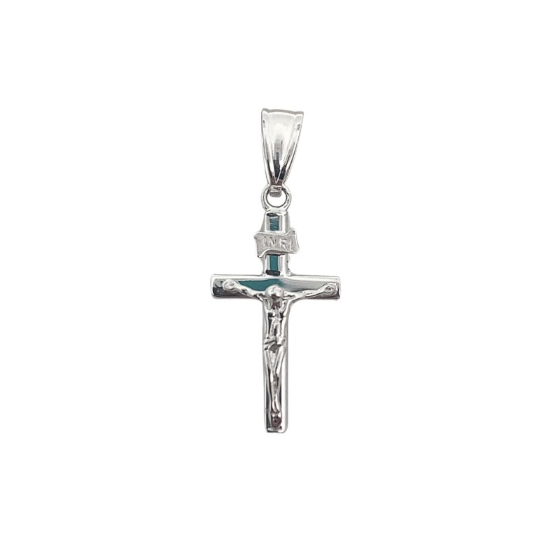 Small Hollow Crucifix Pendant, 14kt White Gold.