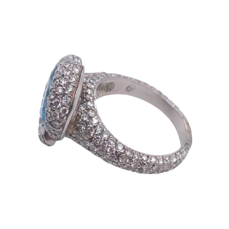 Heart-Shaped Blue Topaz and Pave Diamond Cocktail Ring - Image 2