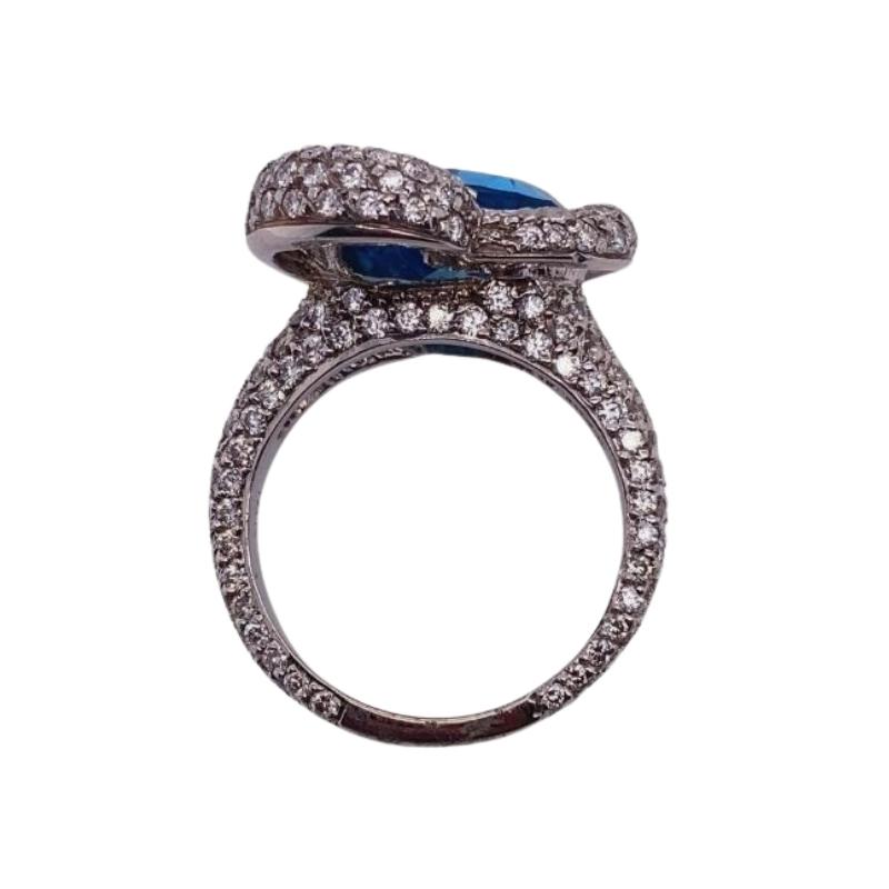 Heart-Shaped Blue Topaz and Pave Diamond Cocktail Ring - Image 3