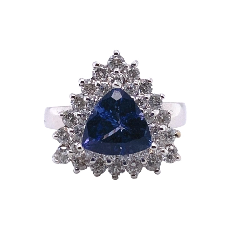 Trillion Tanzinite Double Diamond Halo Ring