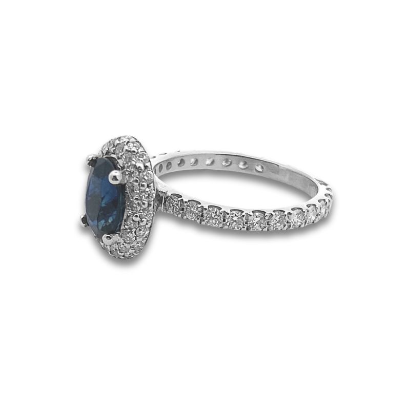 1.45ct Oval Sapphire with Two Row Diamond Halo and Diamond Band - Image 2