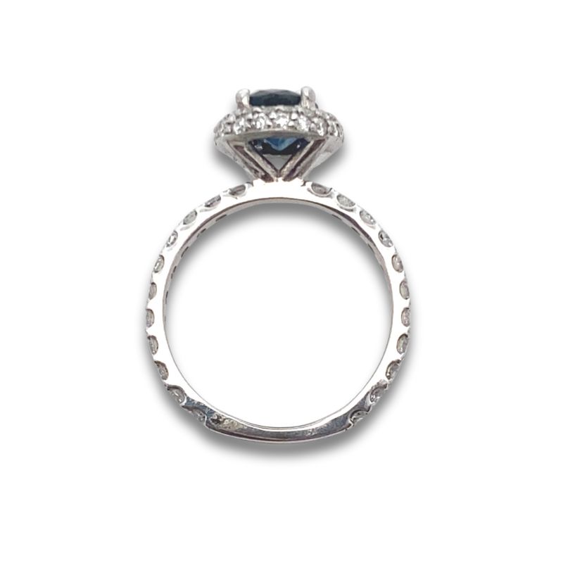 1.45ct Oval Sapphire with Two Row Diamond Halo and Diamond Band - Image 3