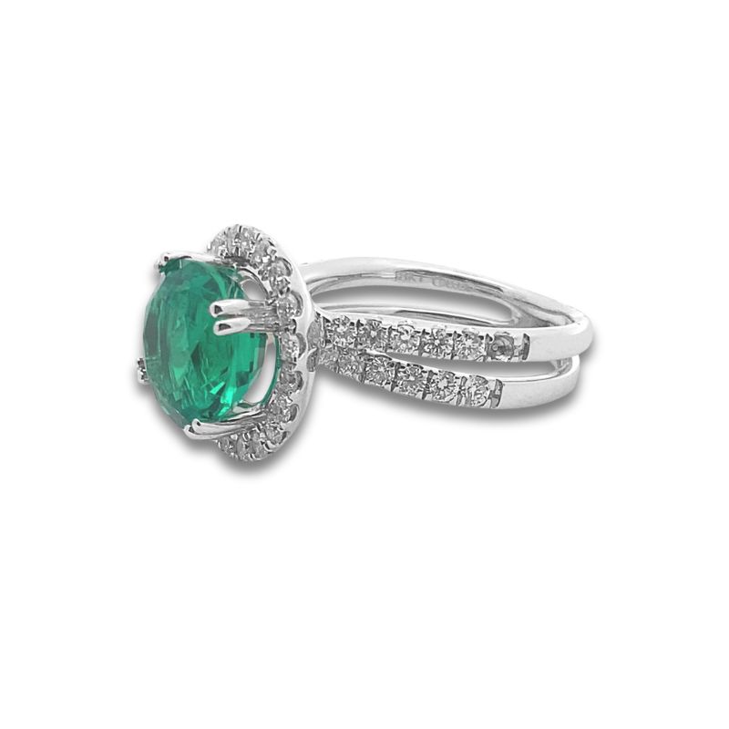 4.07ct Round Lab Grown Green Emerald Diamond Halo/Wrap Ring, 18kt White Gold - Image 2