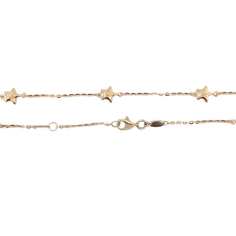 5 Puff Star Anklet, 14kt Yellow Gold