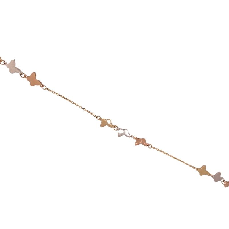 Tri-Color Butterfly Anklet, Crafted in 14kt Gold - Image 2