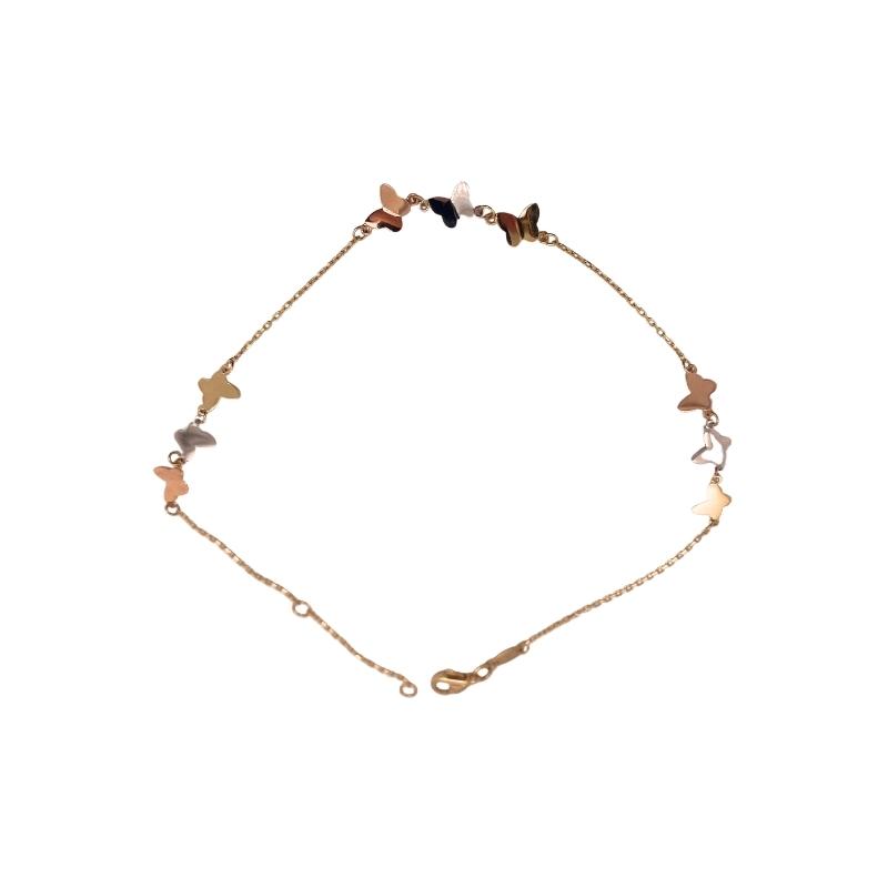 Tri-Color Butterfly Anklet, Crafted in 14kt Gold