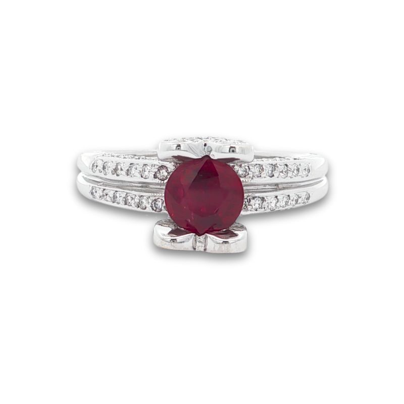 Ruby Heart Two-Row Diamond Cocktail Ring, 14kt