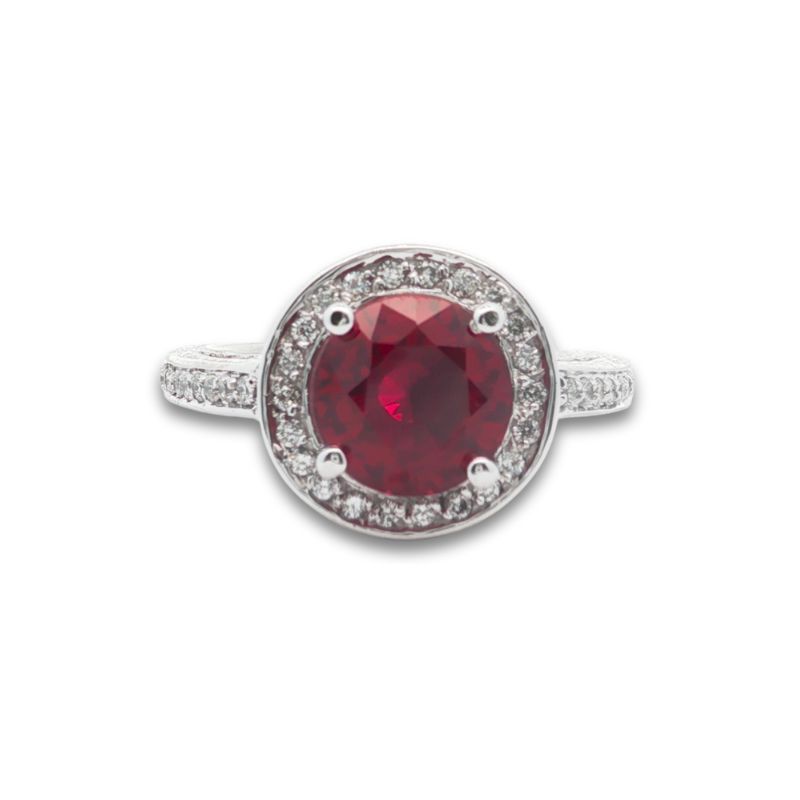 Hand-Carved Lab Grown Ruby and Diamond Cocktail Ring