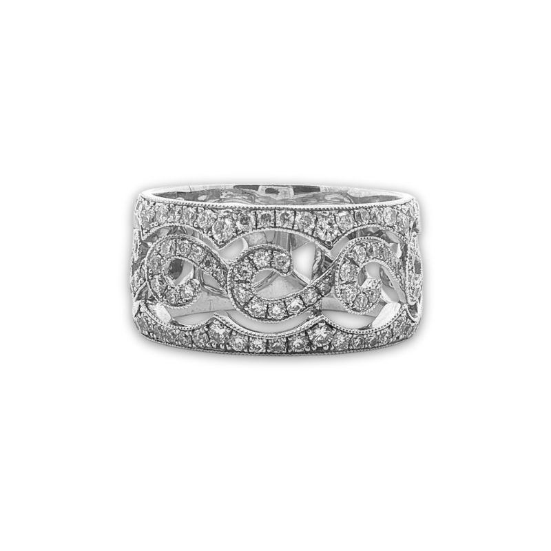 9.0mm Wide 0.65ctw Diamond Scroll Ring, 14kt White