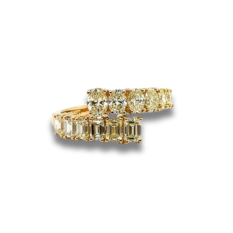 2.00ctw Emerald Cut and Oval Fancy Yellow Bypass Ring, 18kt Yellow