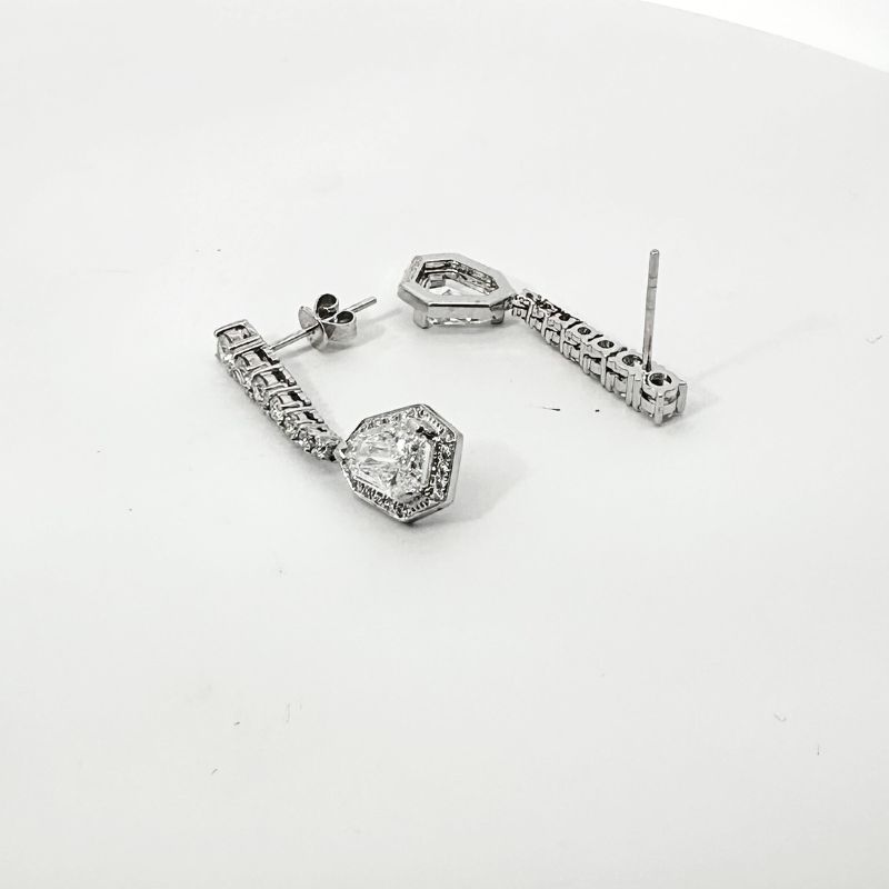 3.00ct Drop Earrings with Bullet and Round Diamonds, 14kt White - Image 2