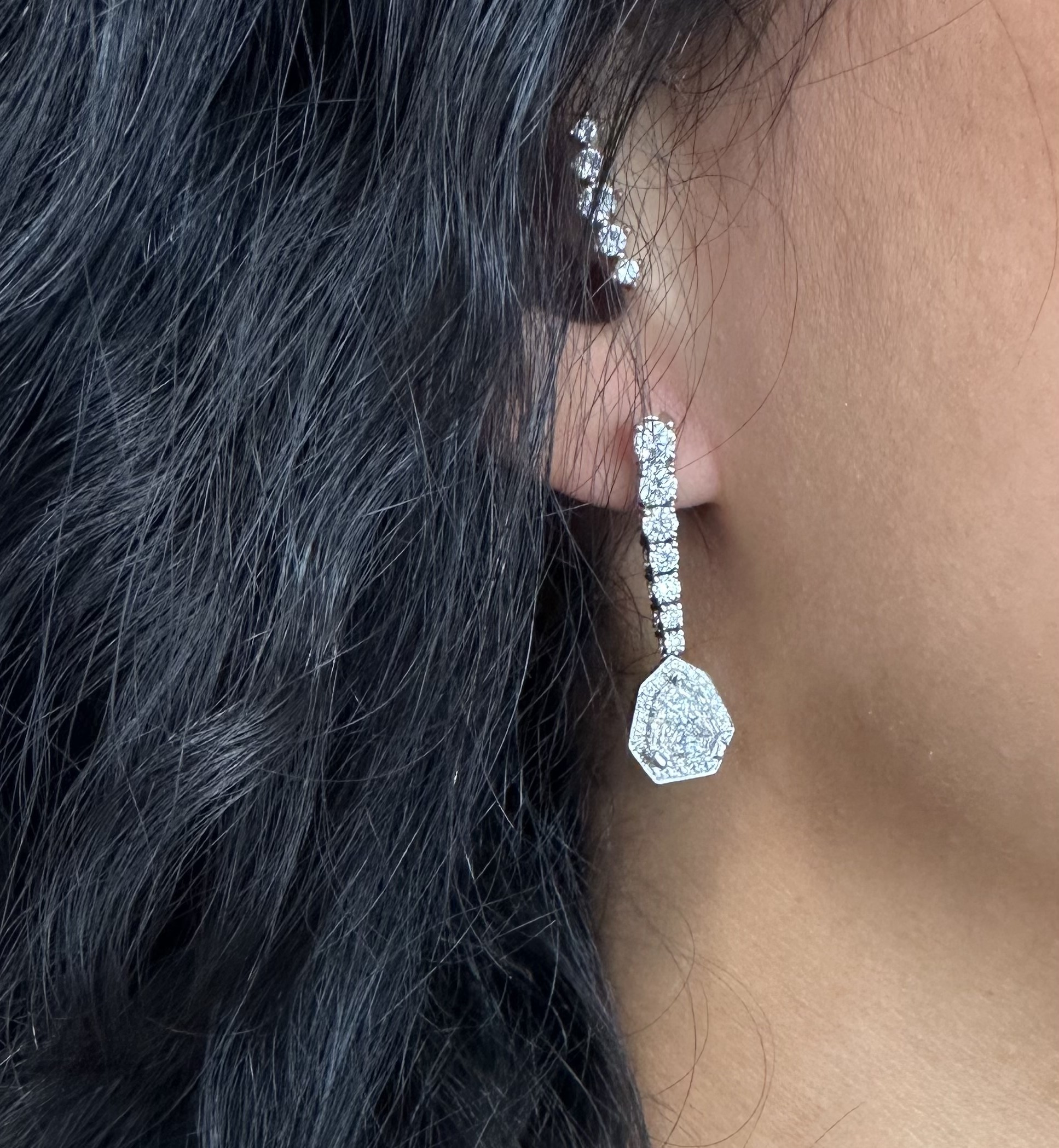 3.00ct Drop Earrings with Bullet and Round Diamonds, 14kt White - Image 3