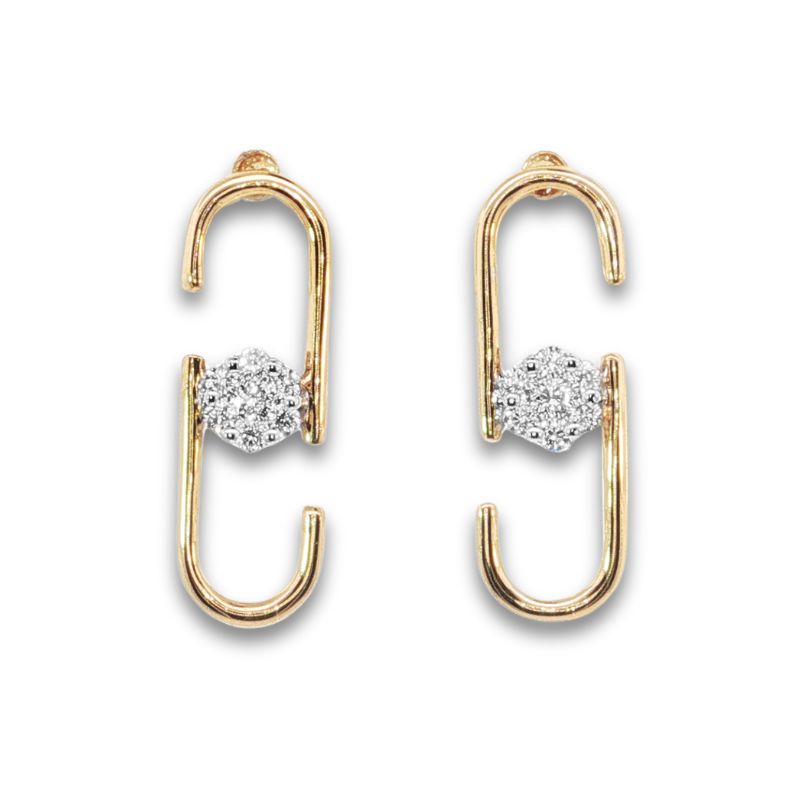 0.20ctw Floating Diamond Cluster Paperclip Drop Earrings, 18kt