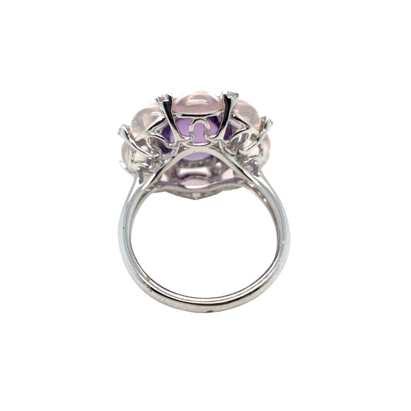 Rose Quartz, Diamond and Amethyst Oval Flower Ring - Image 3