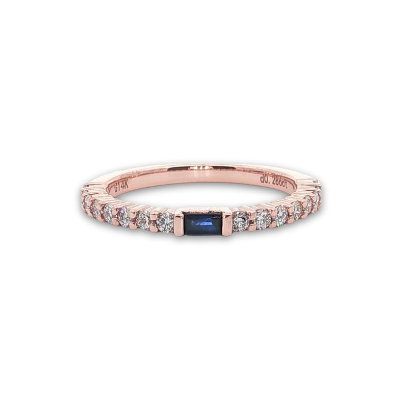 Blue Sapphire Baguette with 0.33ctw Diamond Band, 14kt Rose