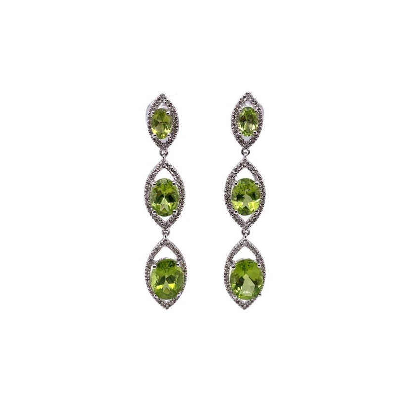 Peridot and Diamond Three Stone Drop Earrings