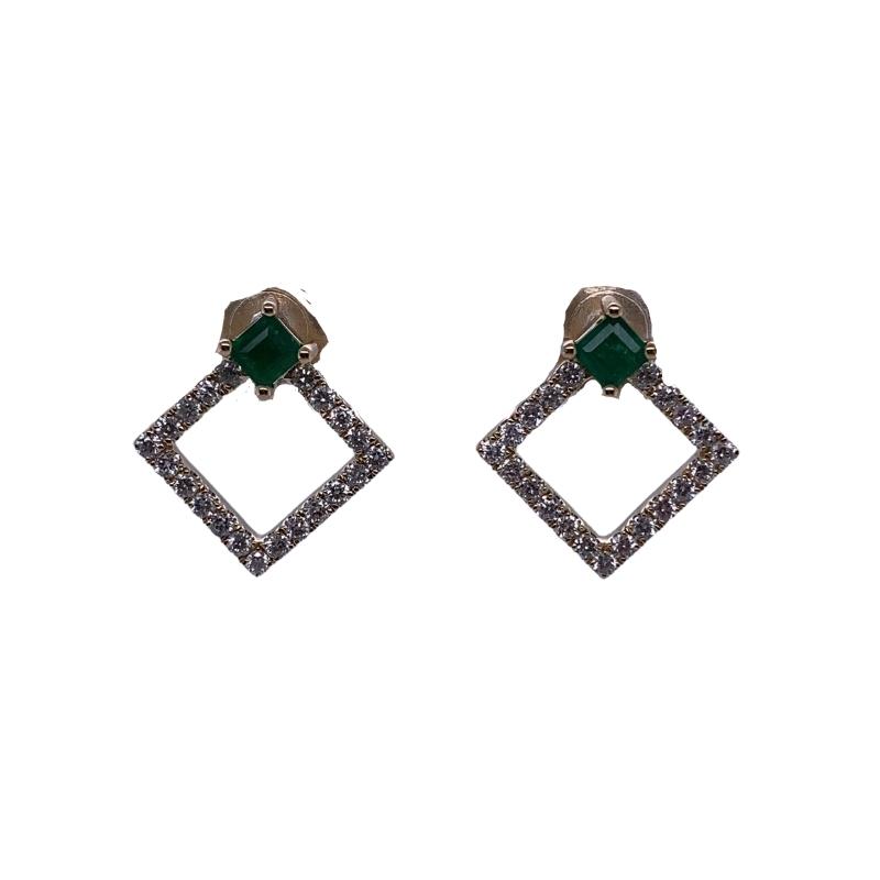 Diamond and Emerald Tilted Square Studs