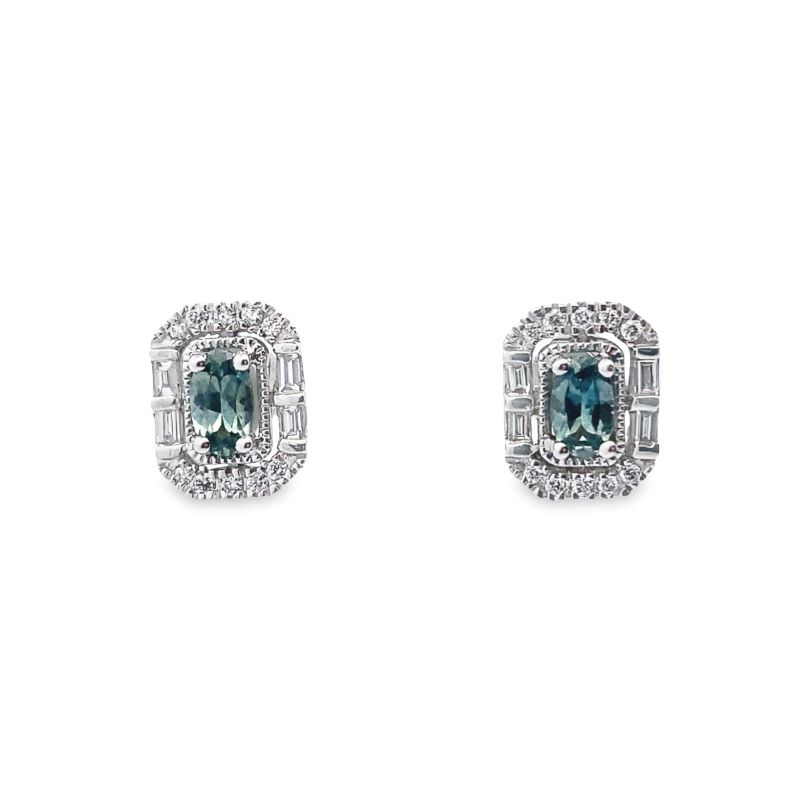 Green Sapphire Diamond Art Deco Earrings.