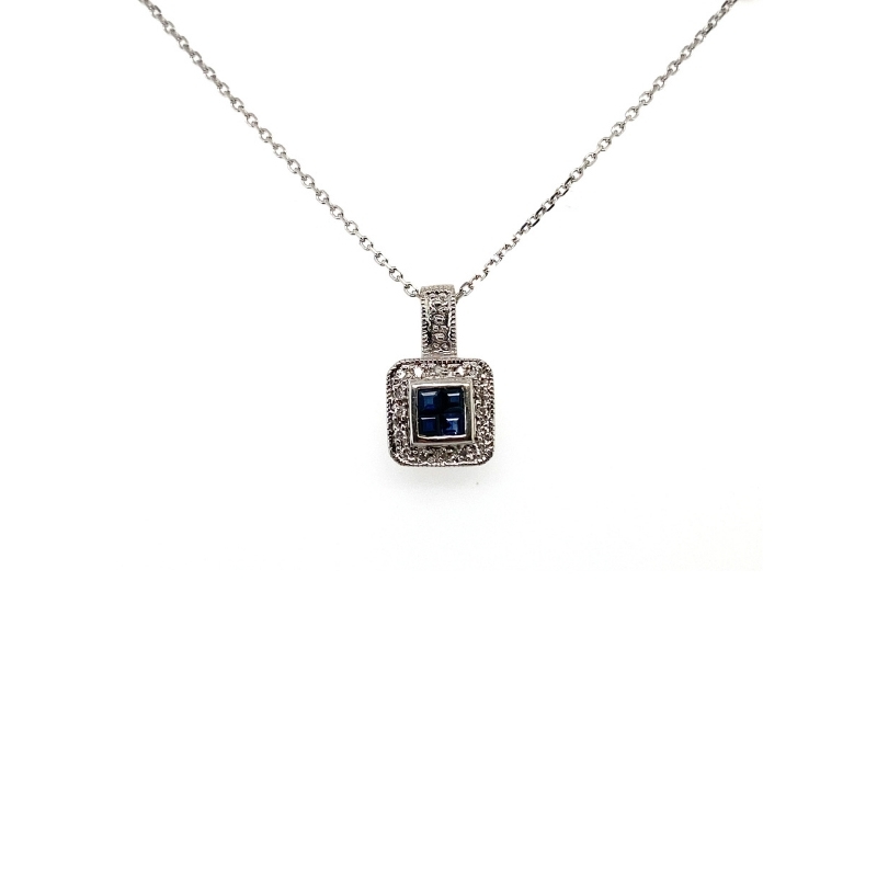 Invisible Sapphire with Halo Pendant, 14kt White