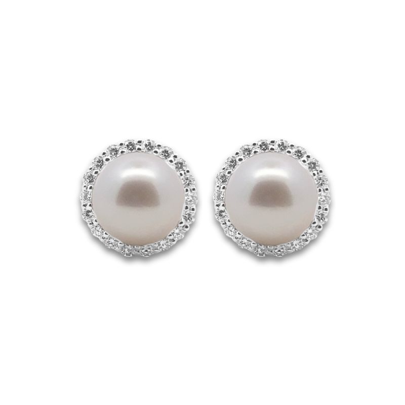8.5mm Cultural Acoya Pearl With 0.50ctw Halo Diamond Earrings, 14kt White - Image 2