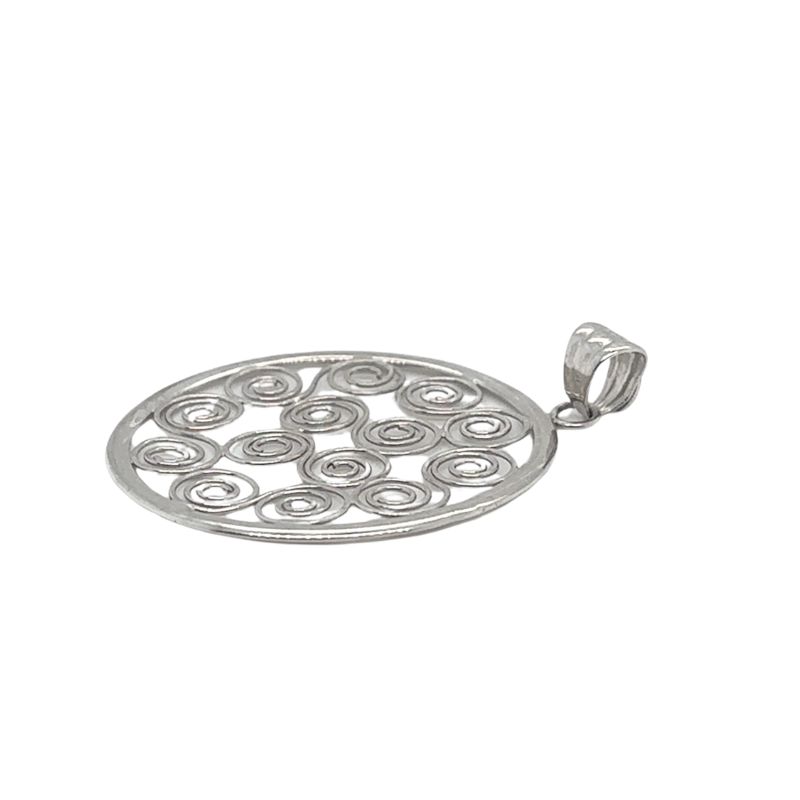Large Round Swirl Pattern Pendant, 14kt White - Image 2