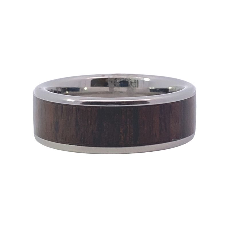 8mm Vitalium Gents Wedding Band with African Wood Inlay